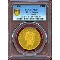 【SOLD】イギリス 1860年 1ペニー ギルト 銅貨 試作 ヴィクトリア PCGS PR64