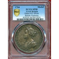 【SOLD】イギリス 1704年 銀メダル アン女王 勝利記念 PCGS SP58
