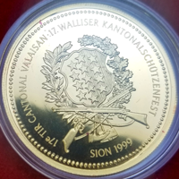 スイス 現代射撃祭 1999年 500フラン 金貨 シオン