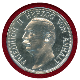 ドイツ アンハルト=デッサウ 1911A 3マルク銀貨 プルーフ フリードリヒ2世 PR64