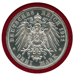ドイツ アンハルト=デッサウ 1911A 3マルク銀貨 プルーフ フリードリヒ2世 PR64