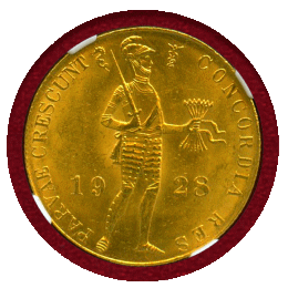 オランダ 1928年 ダカット 金貨 騎士 NGC MS63