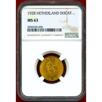 オランダ 1928年 ダカット 金貨 騎士 NGC MS63