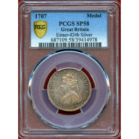 イギリス 1707年 銀メダル アン女王 イングランド・スコットランド併合 PCGS SP58