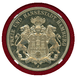 ドイツ ハンブルク 1913J 3マルク 銀貨 都市紋章 NGC PF63CAMEO