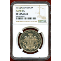 ドイツ ハンブルク 1913J 3マルク 銀貨 都市紋章 NGC PF63CAMEO