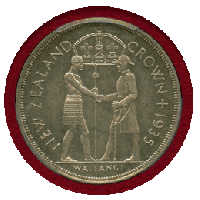 ニュージーランド 1935年 クラウン 銀貨 ワイタンギ条約 PCGS PR65