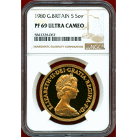 イギリス 1980年 5ポンド 金貨 エリザベス2世 NGC PF69UC