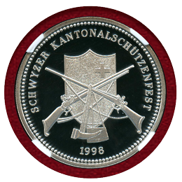 スイス 現代射撃祭 1998年 50フラン 銀貨 シュヴィーツ NGC PF70UCAM