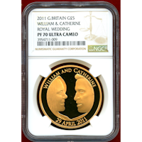 イギリス 2011年 5ポンド 金貨 ウィリアム&キャサリン御結婚記念 NGC PF70UC