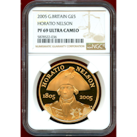 イギリス 2005年 5ポンド 金貨 ネルソン没後200周年記念 NGC PF69UC