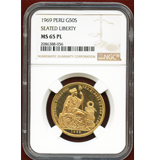 ペルー 1969年 50ソル 金貨 女神座像 NGC MS65PL