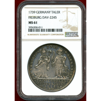 【SOLD】ドイツ フライブルク 1739年 ターラー 銀貨 都市景観 NGC MS61