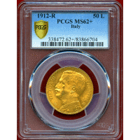 【SOLD】イタリア 1912R 50リレ 金貨 豊穣の女神 PCGS MS62+