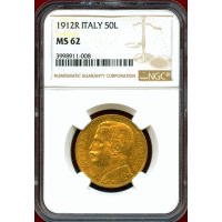 【SOLD】イタリア 1912R 50リレ 金貨 豊穣の女神 NGC MS62