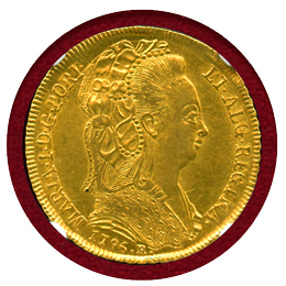 ブラジル 1796R 6400レイス 金貨 マリア1世 NGC MS62