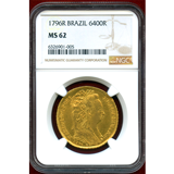 ブラジル 1796R 6400レイス 金貨 マリア1世 NGC MS62