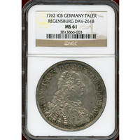 【SOLD】ドイツ 1762ICB ターラー 銀貨 レーゲンスブルク都市景観  NGC MS61
