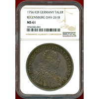 【SOLD】ドイツ レーゲンスブルク 1756ICB ターラー 銀貨 都市景観 NGC MS61