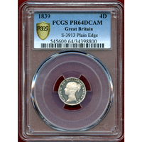 イギリス 1839年 4ペンス プルーフ 銀貨 ヴィクトリア PCGS PR64DCAM