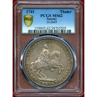 ドイツ ザクセン 1741年 ターラー 銀貨 フリードリヒ・アウグスト2世 PCGS MS62
