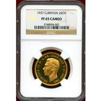 イギリス 1937年 2ポンド 金貨 ジョージ6世 NGC PF65 CAMEO