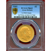 イギリス 1902年 2ポンド 金貨 エドワード7世 PCGS PR62 Matte