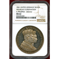 【SOLD】ドイツ プロイセン 1861年 銀メダル ヴィルヘルム1世戴冠記念 NGC MS62