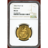 イタリア トスカーナ 1836年 3ゼッキーノ 金貨 レオポルト2世 NGC MS63