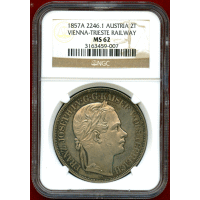 オーストリア 1857A 2ターラー 銀貨 ウィーン・トリエステ鉄道開通記念 NGC MS62