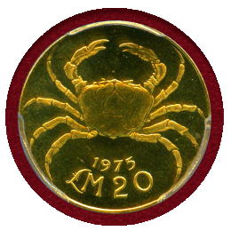 マルタ 1975年 20ポンド 金貨 国章 カニ PCGS MS66