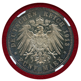 【SOLD】ドイツ プロイセン 1913A 5マルク プルーフ銀貨 NGC PF63CAMEO