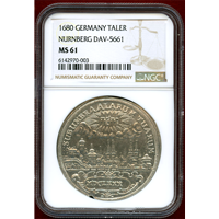 ドイツ ニュルンベルク 1680年 ターラー 銀貨 都市景観 NGC MS61