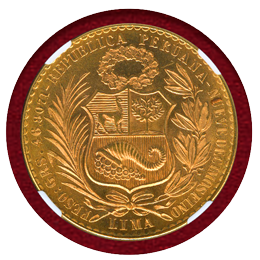 【SOLD】ペルー 1964年 100ソル 金貨 女神座像 NGC MS66