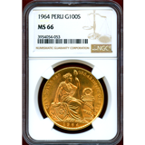 【SOLD】ペルー 1964年 100ソル 金貨 女神座像 NGC MS66