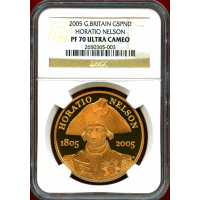 【SOLD】イギリス 2005年 5ポンド 金貨 ネルソン没後200周年記念 NGC PF70UC