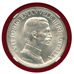 【SOLD】イタリア 1915R 2リレ銀貨 エマヌエレ3世 クァドリガ NGC MS63
