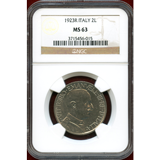 イタリア 1923R 2リレ貨 エマヌエレ3世 NGC MS63
