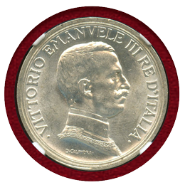 【SOLD】イタリア 1915R 2リレ銀貨 エマヌエレ3世 クァドリガ NGC MS62