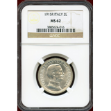 【SOLD】イタリア 1915R 2リレ銀貨 エマヌエレ3世 クァドリガ NGC MS62