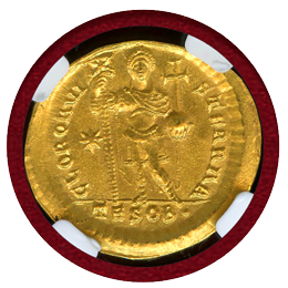 東ローマ帝国 402-450年 ソリダス 金貨 テオドシウス2世 MS 5/5,3/5