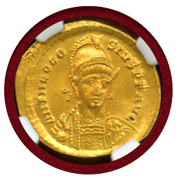 東ローマ帝国 402-450年 ソリダス 金貨 テオドシウス2世 MS 5/5,3/5