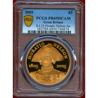 イギリス 2005年 5ポンド 金貨 ネルソン没後200周年記念 PCGS PR69DCAM