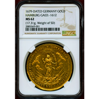 【SOLD】ハンブルク 1679年 1/2ポルトガレッサー(5ダカット) 金メダル 女神 MS62