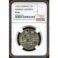 ドイツ ワイマール共和国 1927A 3マルク 銀貨 マールブルク大学400年 NGC PF63