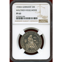 【SOLD】ドイツ ワイマール共和国 1930A 3マルク 銀貨 フォーゲルワイデ NGC PF63