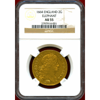 【SOLD】イギリス 1664年 2ギニー 金貨 チャールズ2世 エレファント NGC AU55