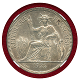 仏領インドシナ 1922H ピアストル 銀貨 自由の女神 NGC MS62