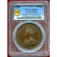 【SOLD】イギリス 1708年 銅メダル アン女王 サルディーニャ島侵攻記念 PCGS SP64