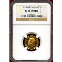 イギリス 1911年 1/2ソブリン 金貨 ジョージ5世 NGC PF64CAMEO